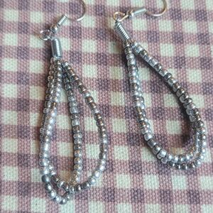 Chic Silver Beaded Loop Earrings